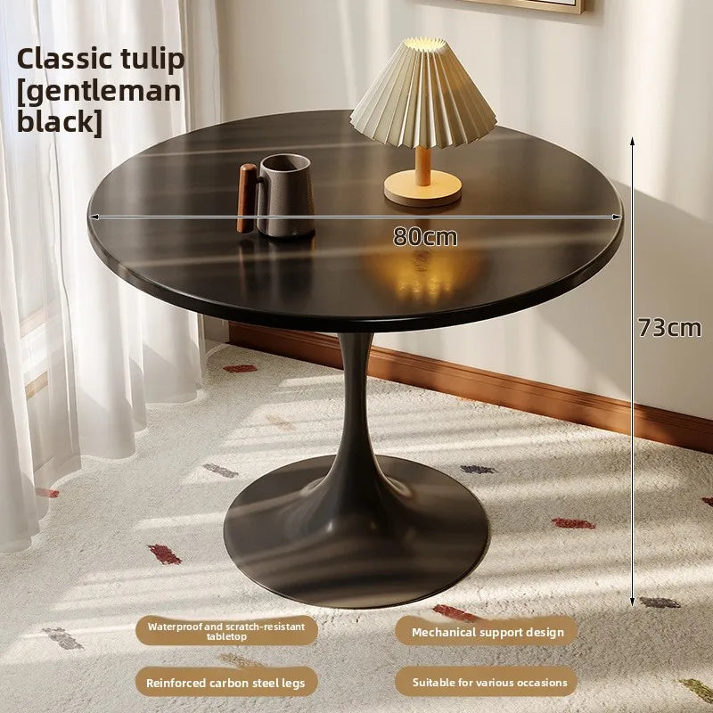 Modern tulip round table, household wooden dining table, negotiation tea table, coffee round table, carbon steel metal base by HARMONYA STORE