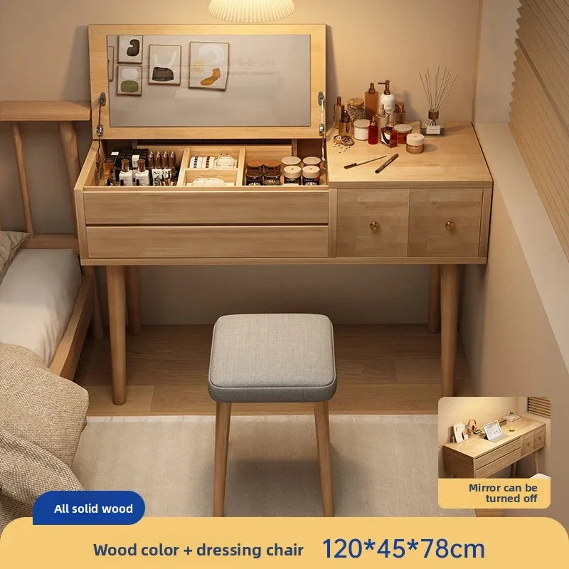 Solid wood dresser bedroom simple modern 2024 new high-end light luxury small apartment makeup mirror girl makeup table by HARMONYA STORE