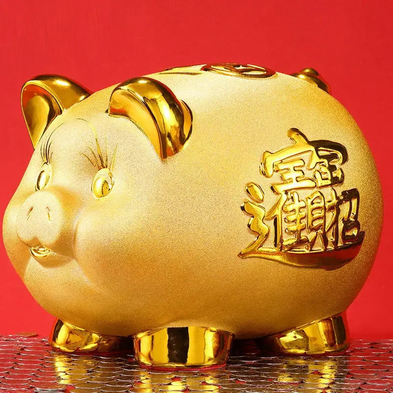 Creative Golden Pig Ceramic Piggy Bank 2023 New Kids Coin Bank Cute Cartoon Piggy Bank Gift Craft Money Box Savings Home Decor by HARMONYA STORE
