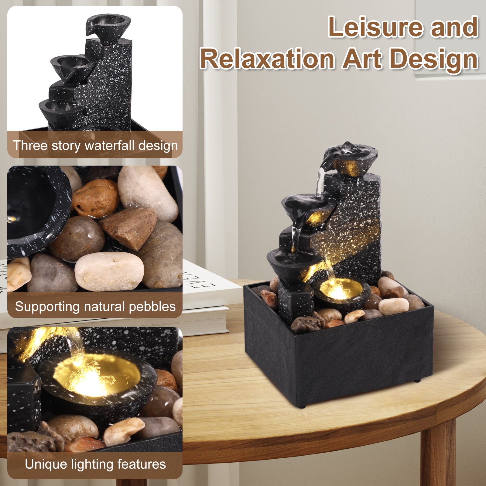 Tabletop Waterfall Home Decor Relaxation Meditation Desktop Fountain with Soft Lights Flowing Water Ornaments Mother's Day Gifts by HARMONYA STORE