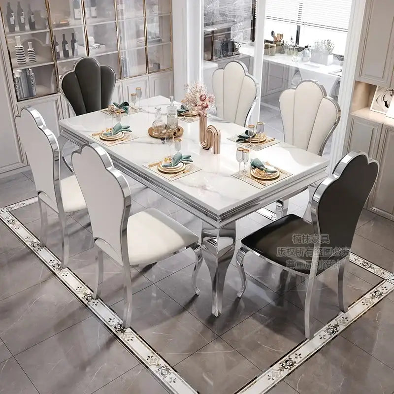 Marble Luxury Dining Table Unique Gold Individual White Italian Dining Table Rectangular Design Mesa Comedor Home Furniture by DSERS