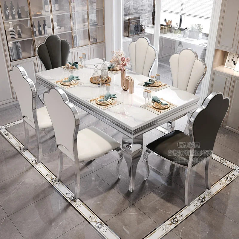 Marble Luxury Dining Table Unique Gold Individual White Italian Dining Table Rectangular Design Mesa Comedor Home Furniture by HARMONYA STORE