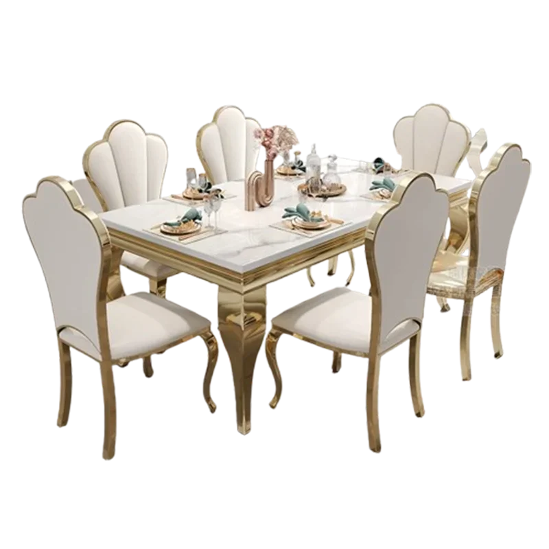 Marble Luxury Dining Table Unique Gold Individual White Italian Dining Table Rectangular Design Mesa Comedor Home Furniture by HARMONYA STORE