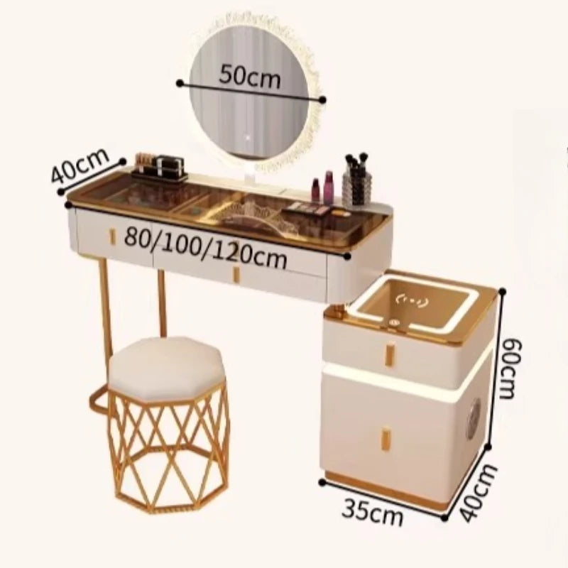 Modern Minimalist Dressing Table Woman Makeup Desk Bedroom Wireless Charging Bedside Table Mirror Stool Comfortable Furniture by HARMONYA STORE