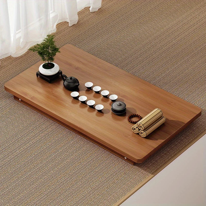 Versatile Foldable Coffee Table - Brown, Bamboo Top, Contemporary Style for Bay Window, Balcony, or Study Area, tea table by HARMONYA STORE