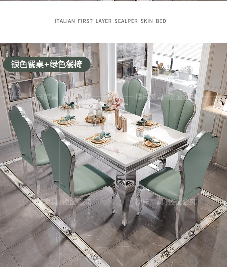Marble Luxury Dining Table Unique Gold Individual White Italian Dining Table Rectangular Design Mesa Comedor Home Furniture by HARMONYA STORE