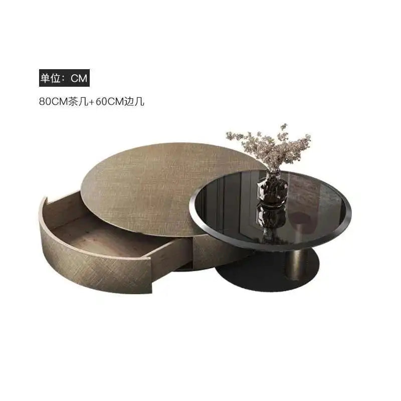 Designer Stainless Steel Coffee Tables European Luxury Round Tea Table Living Room Furniture Italian Tempered Glass Side Table by HARMONYA STORE