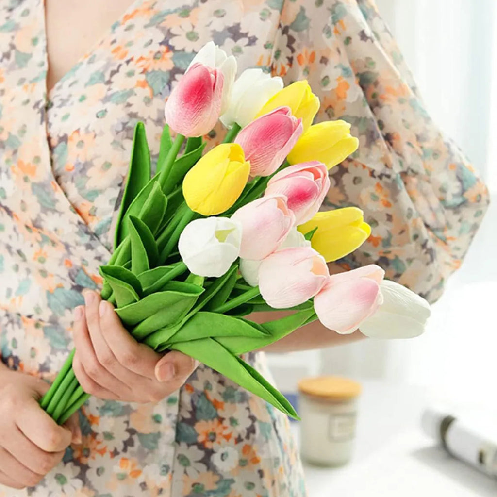 10Pcs Artificial Flower Realistic Touch Tulip Scrapbooking Vase Home Decor Wedding Garden Arch Garland Mother's Day Bouquet diy by HARMONYA STORE