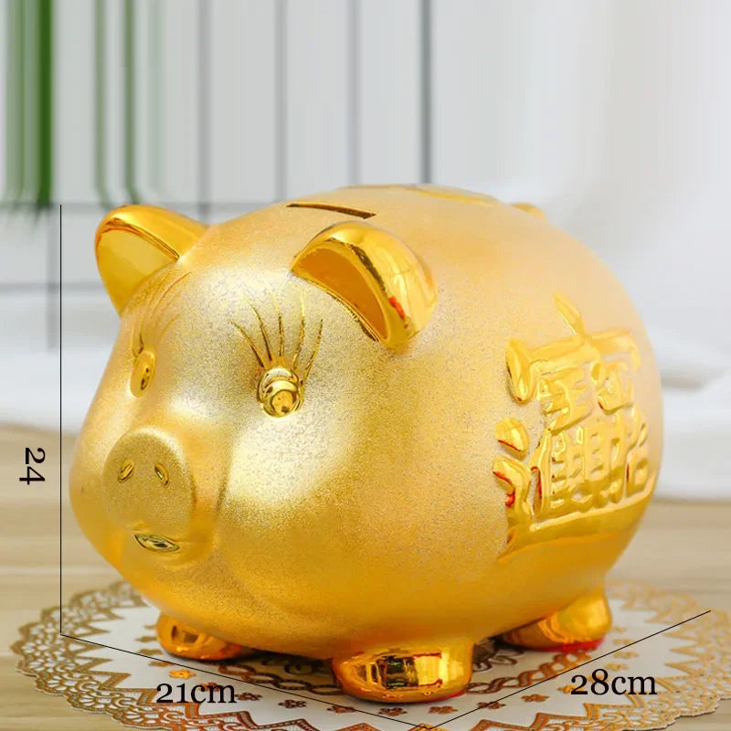 Creative Golden Pig Ceramic Piggy Bank 2023 New Kids Coin Bank Cute Cartoon Piggy Bank Gift Craft Money Box Savings Home Decor by HARMONYA STORE