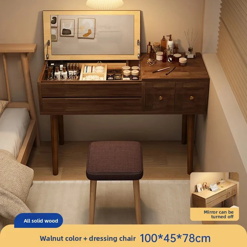 Solid wood dresser bedroom simple modern 2024 new high-end light luxury small apartment makeup mirror girl makeup table by HARMONYA STORE