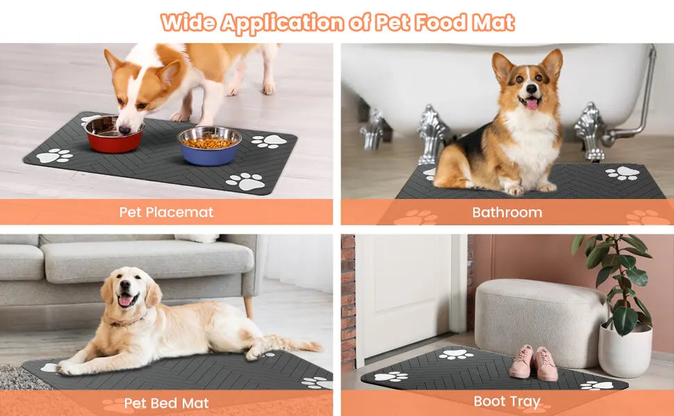 Pet Feeding Mat-Absorbent Pet Placemat Rubber Backing Quick Dry Water Mat for Dog Cat for Food and Water Bowl with Waterproof by HARMONYA STORE