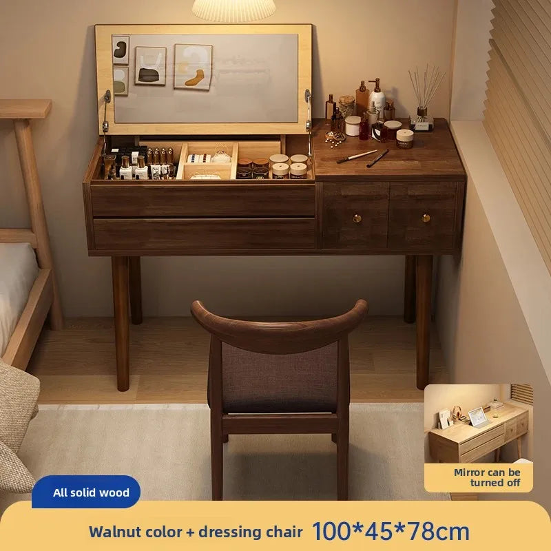 Solid wood dresser bedroom simple modern 2024 new high-end light luxury small apartment makeup mirror girl makeup table by HARMONYA STORE