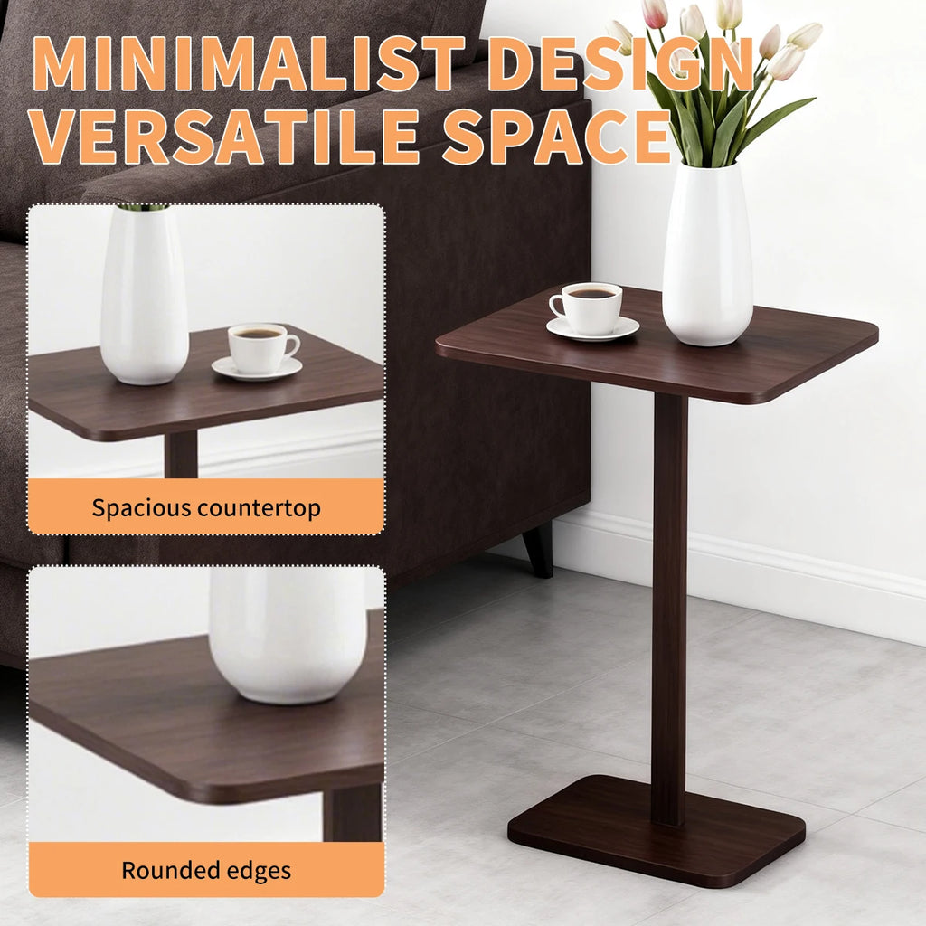 Minimalist C-Shaped End Table，Lightweight Sofa Bed Tray，Rustic Brown For Small Living Room TV Snack by HARMONYA STORE