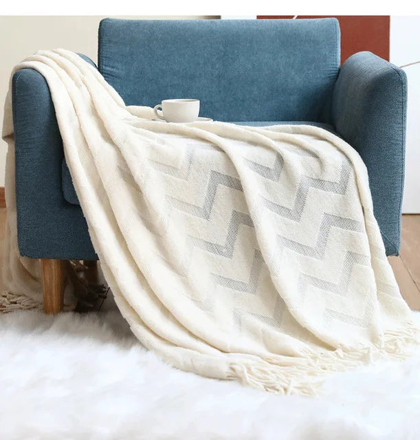 Elegant Nordic Blankets Tassel Knitted Sofa Cover Home Decorate Bedsheet Throw Blanket Cashmere Khaki Tapestry for Summer Elegan by HARMONYA STORE
