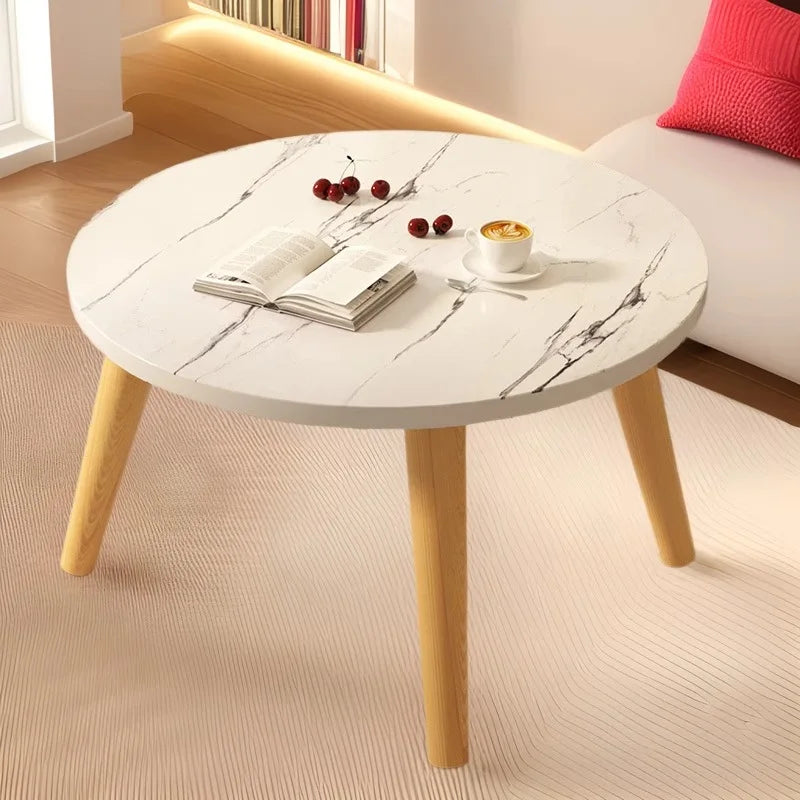 Small Table, Bedroom, Light Luxury Table, Modern Coffee Table, Living Room, Simple Small Round Table, Solid Wood by HARMONYA STORE