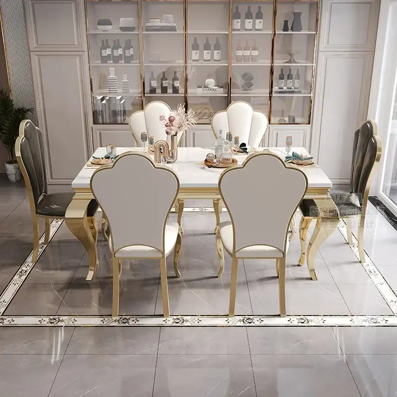 Marble Luxury Dining Table Unique Gold Individual White Italian Dining Table Rectangular Design Mesa Comedor Home Furniture by DSERS