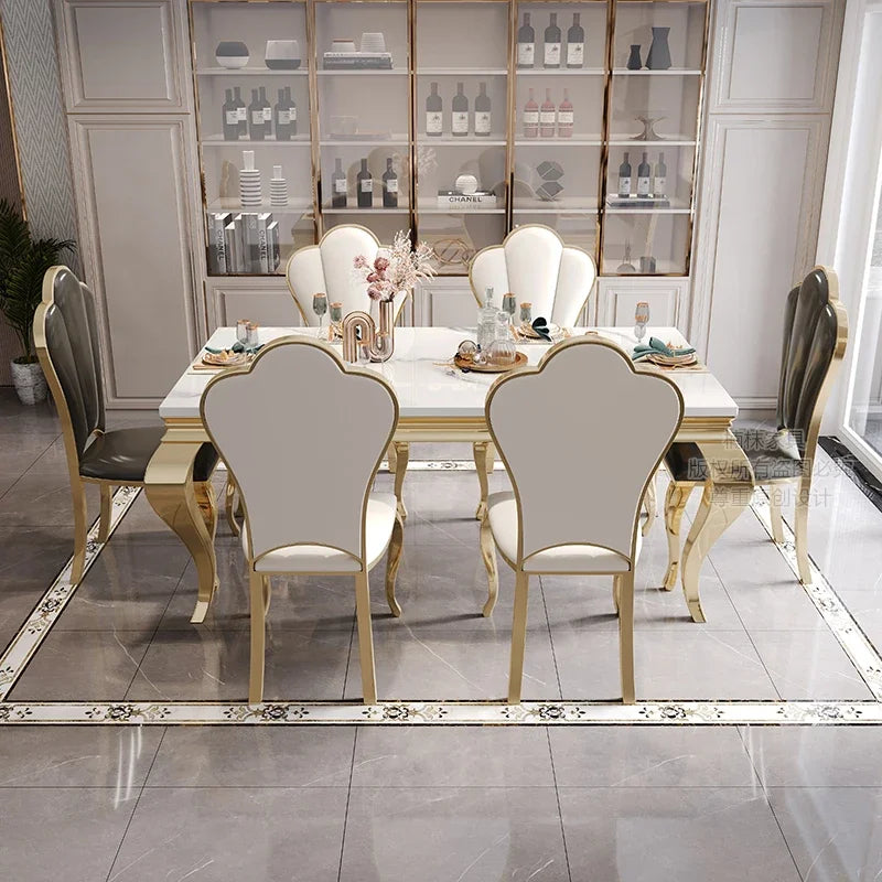 Marble Luxury Dining Table Unique Gold Individual White Italian Dining Table Rectangular Design Mesa Comedor Home Furniture by HARMONYA STORE