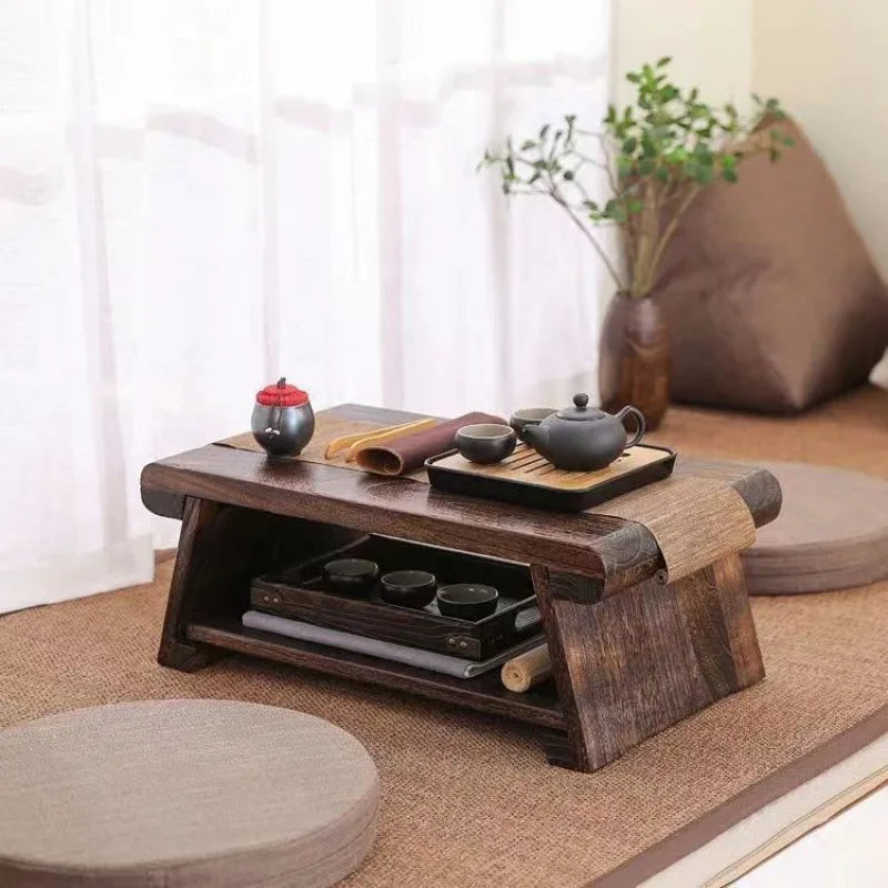 Solid Wood Tatami Bay Window Small Table Tea Table Japanese Style Balcony Table Tea Tables Home Small Tea Tables Folding Tables by HARMONYA STORE
