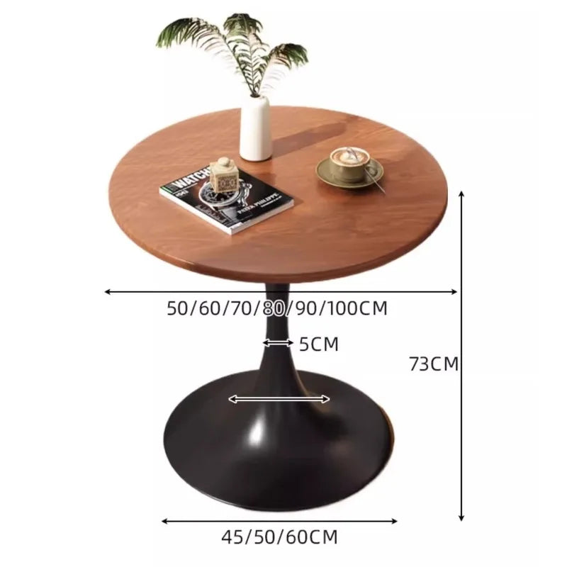 Modern tulip round table, household wooden dining table, negotiation tea table, coffee round table, carbon steel metal base by HARMONYA STORE
