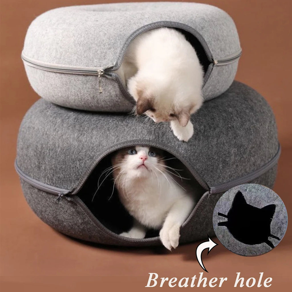 B-Tunnel Donut Cat Bed Interactive Tunnel Pet Felt Indoor Toys Cats House Kitten Training Toy Cat Kennel Cat Accessories by HARMONYA STORE