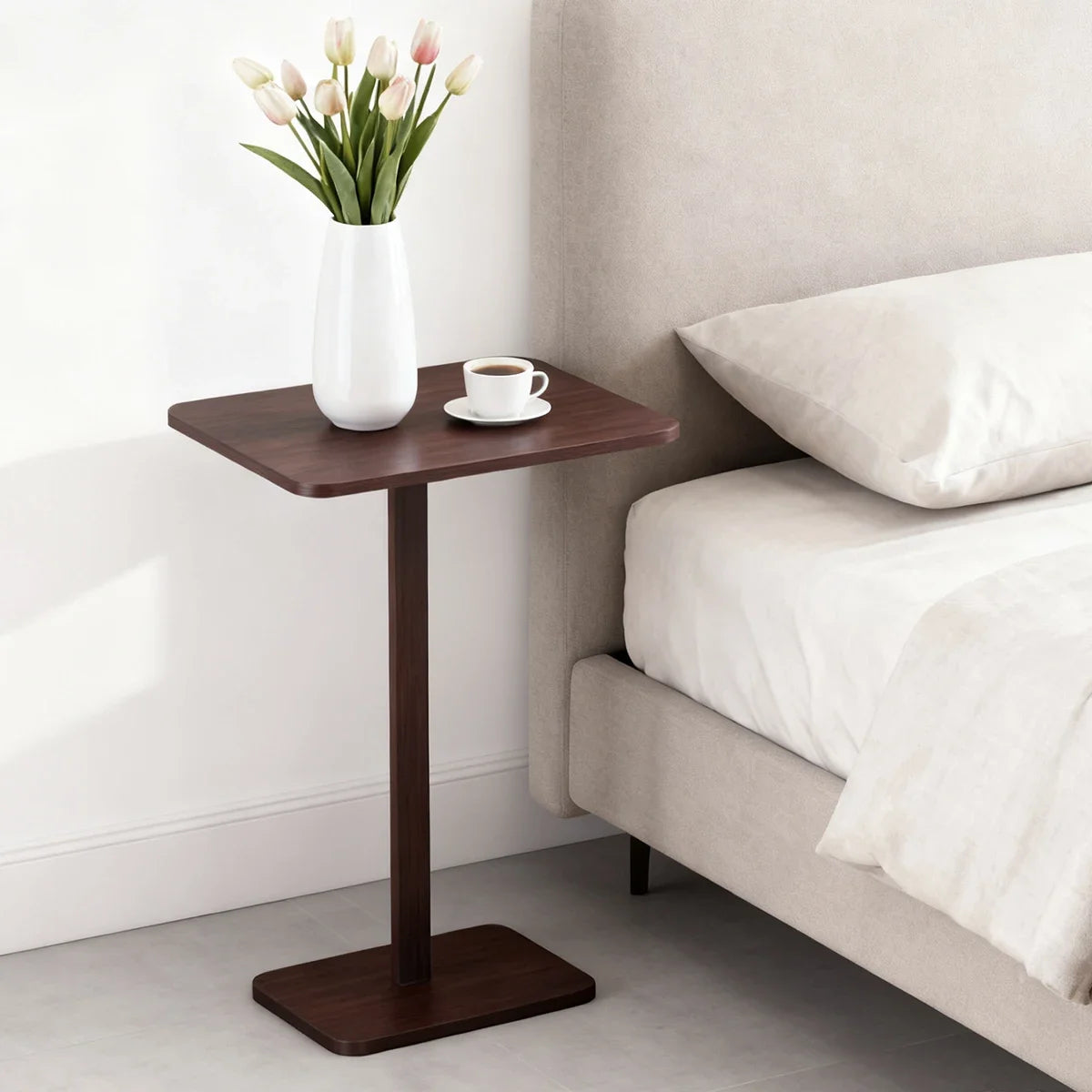 Minimalist C-Shaped End Table，Lightweight Sofa Bed Tray，Rustic Brown For Small Living Room TV Snack by HARMONYA STORE