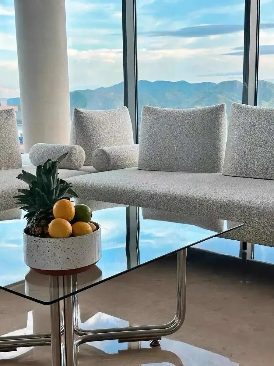 Transparent Square Glass Coffee Table, Stainless Steel Low Table by HARMONYA STORE