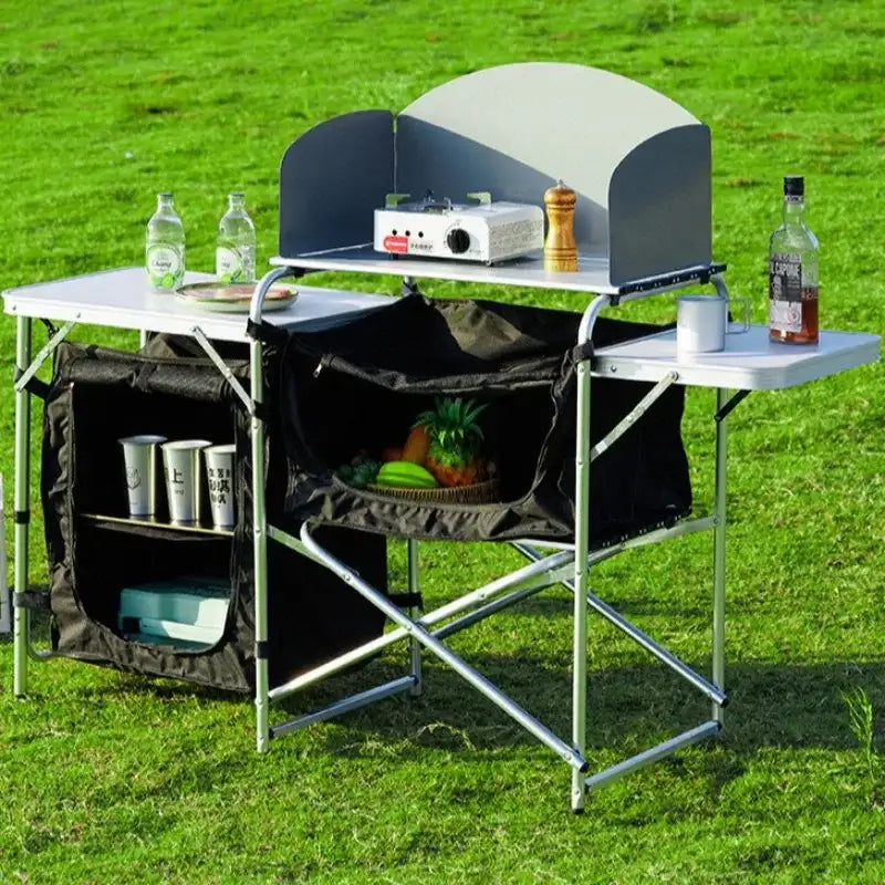 Outdoor Folding Portable Table Aluminum Alloy Frame Multi-functional Mobile Kitchen Dining Table Stable Camping Equipment by DSERS