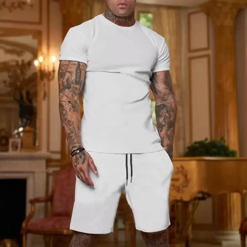 2025 summer new men's breathable sportswear short sleeved t-shirt and shorts set popular quick drying clothing by HARMONYA STORE