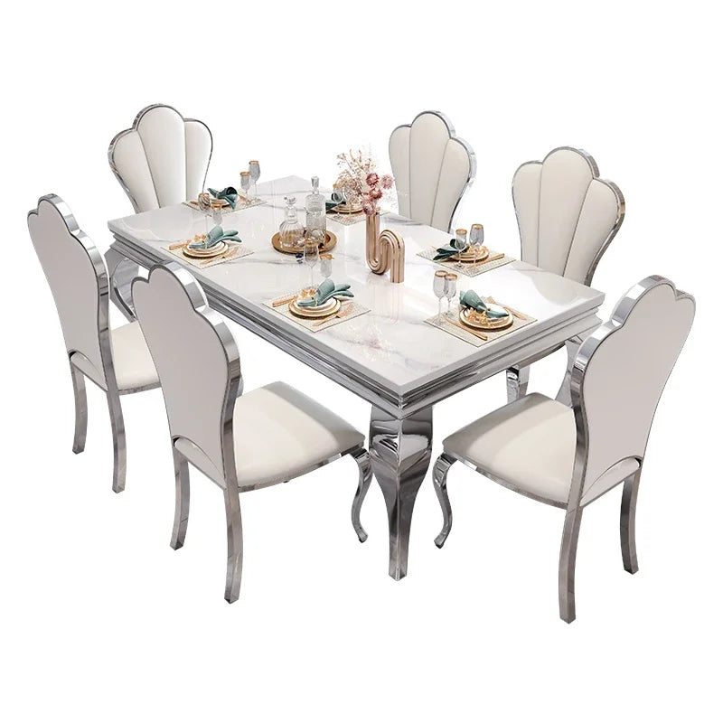Marble Luxury Dining Table Unique Gold Individual White Italian Dining Table Rectangular Design Mesa Comedor Home Furniture by HARMONYA STORE
