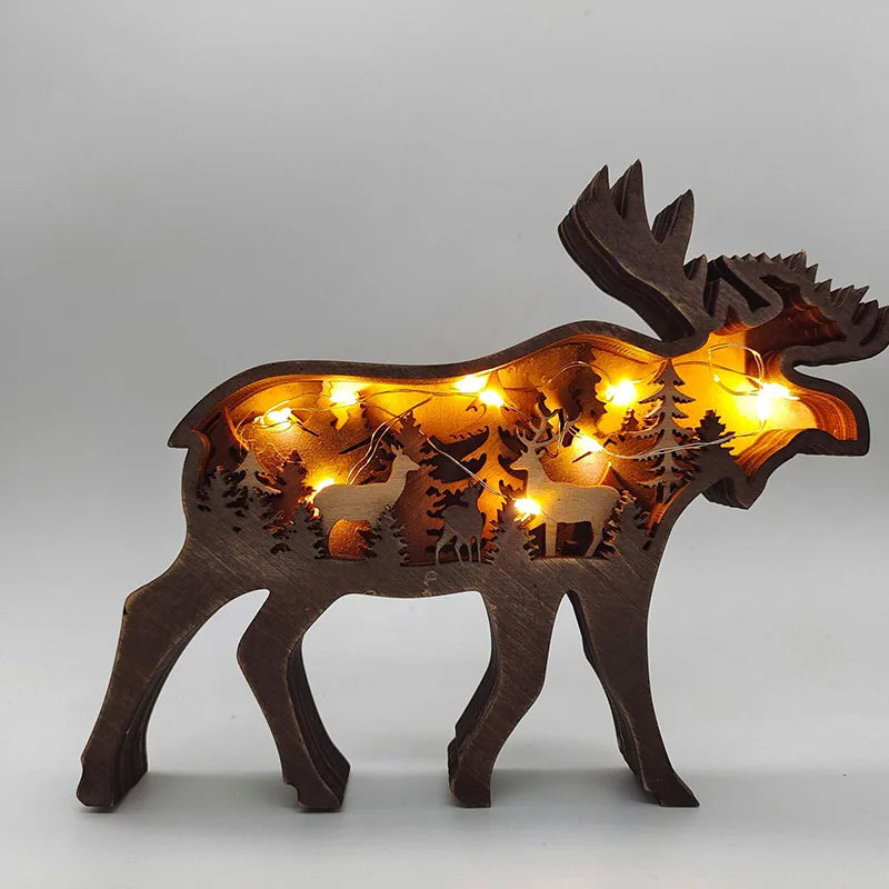 Wooden Animal Wolf Statue Creativity Wolf Totem Office Home Decorate Crafts Christmas Gift North Forest Elk Brown Bear Ornaments by HARMONYA STORE