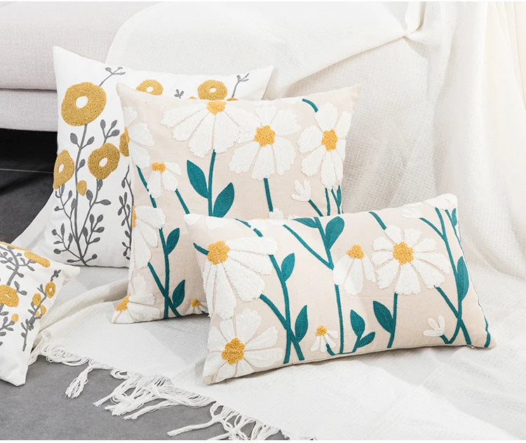 Home Decor Cushion Cover Daisy Floral Geometric 45x45cm/30x50cm Yellow Blue Embroidery Pillow Cover Soft Cozy for living room by HARMONYA STORE