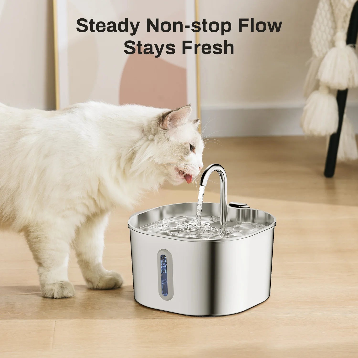 ZYFeeder 2.2L Automatic Cat Water Fountain Square Stainless Steel Pet Water Feeder Dog Water Fountain with window（No 5V 1A Plug） by HARMONYA STORE