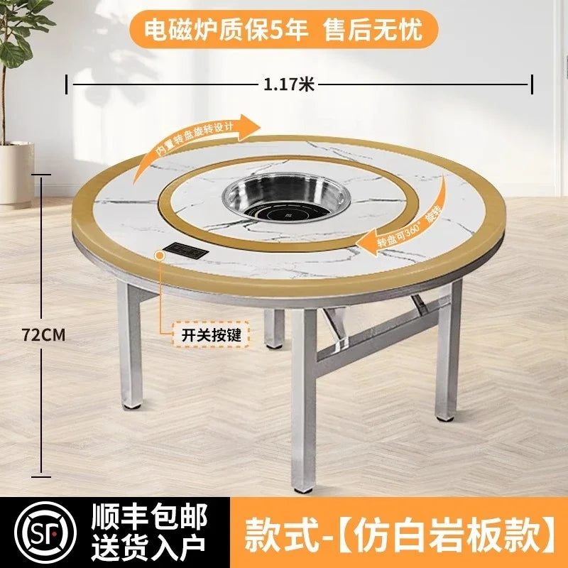 Foldable Dining Table Household Dining Round Table Outdoor Dining Hall Commercial Turntable by HARMONYA STORE