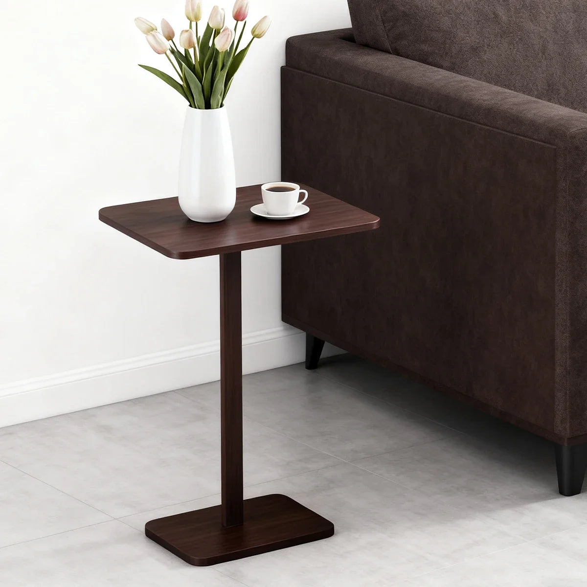 Minimalist C-Shaped End Table，Lightweight Sofa Bed Tray，Rustic Brown For Small Living Room TV Snack by HARMONYA STORE