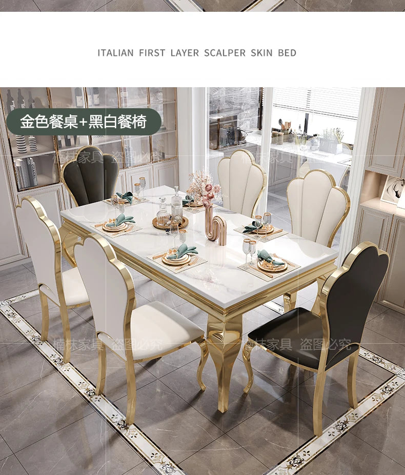 Marble Luxury Dining Table Unique Gold Individual White Italian Dining Table Rectangular Design Mesa Comedor Home Furniture by HARMONYA STORE