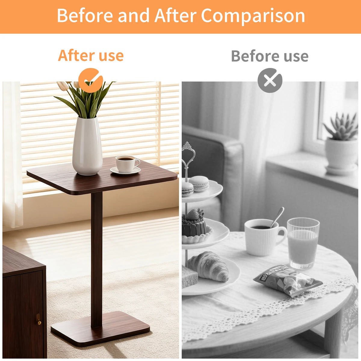 Minimalist C-Shaped End Table，Lightweight Sofa Bed Tray，Rustic Brown For Small Living Room TV Snack by HARMONYA STORE
