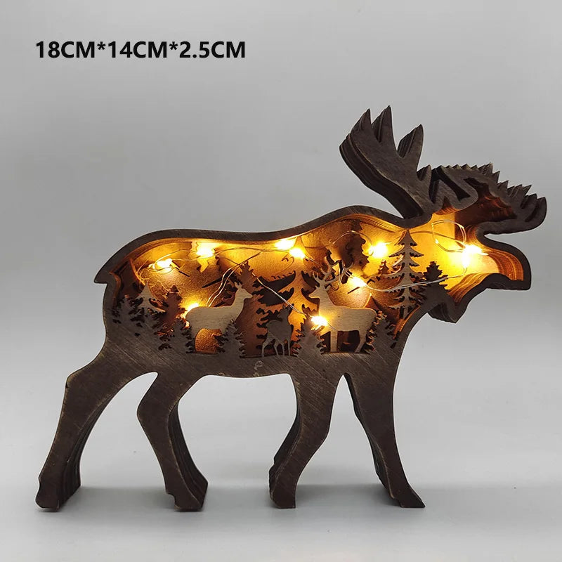 Wooden Animal Wolf Statue Creativity Wolf Totem Office Home Decorate Crafts Christmas Gift North Forest Elk Brown Bear Ornaments by HARMONYA STORE