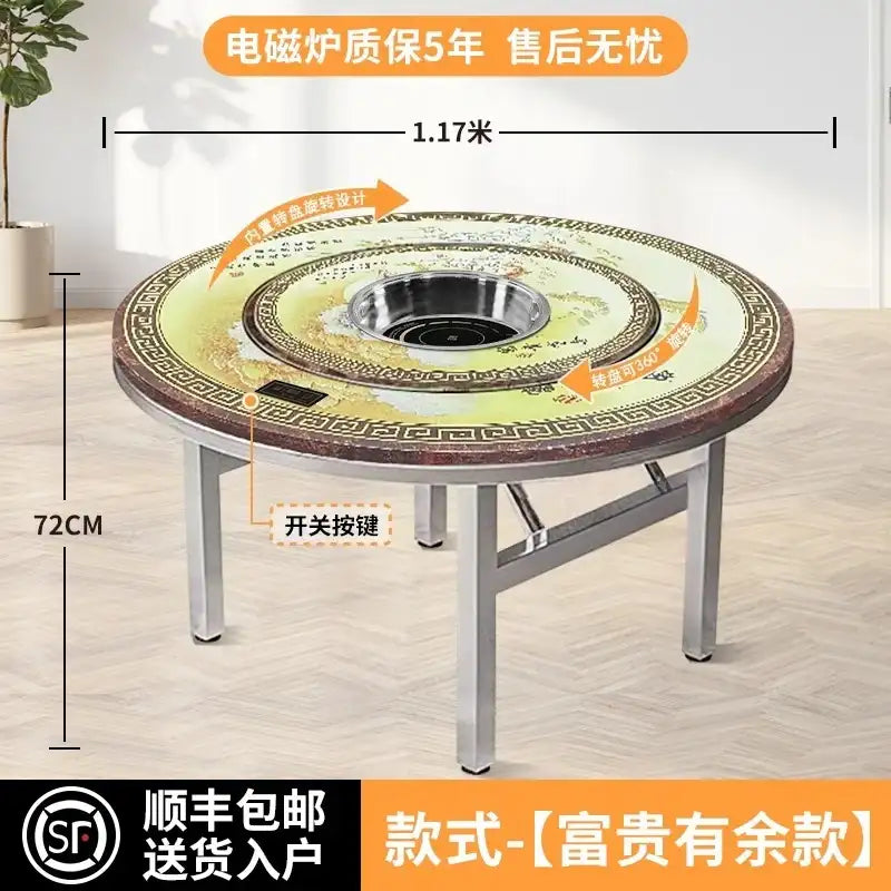 Foldable Dining Table Household Dining Round Table Outdoor Dining Hall Commercial Turntable by DSERS