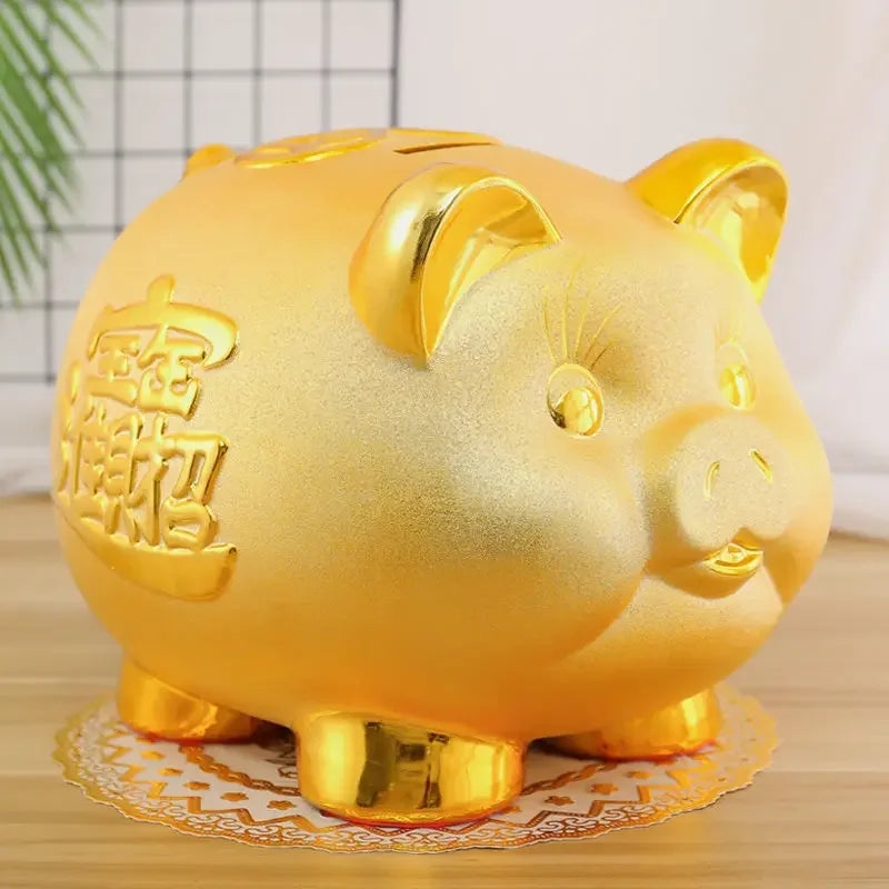 Creative Golden Pig Ceramic Piggy Bank 2023 New Kids Coin Bank Cute Cartoon Piggy Bank Gift Craft Money Box Savings Home Decor by HARMONYA STORE