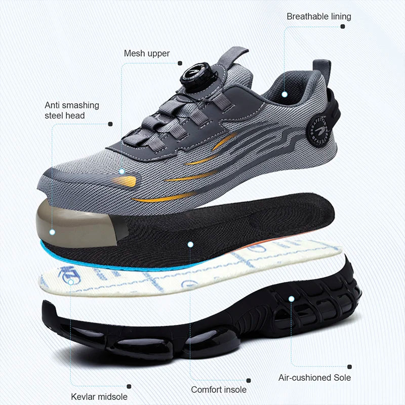 Rotating Button New Safety Shoes Men Anti-smash Anti-puncture Work Shoes Fashion Men Sport Shoes Security Protective Boots Men by HARMONYA STORE