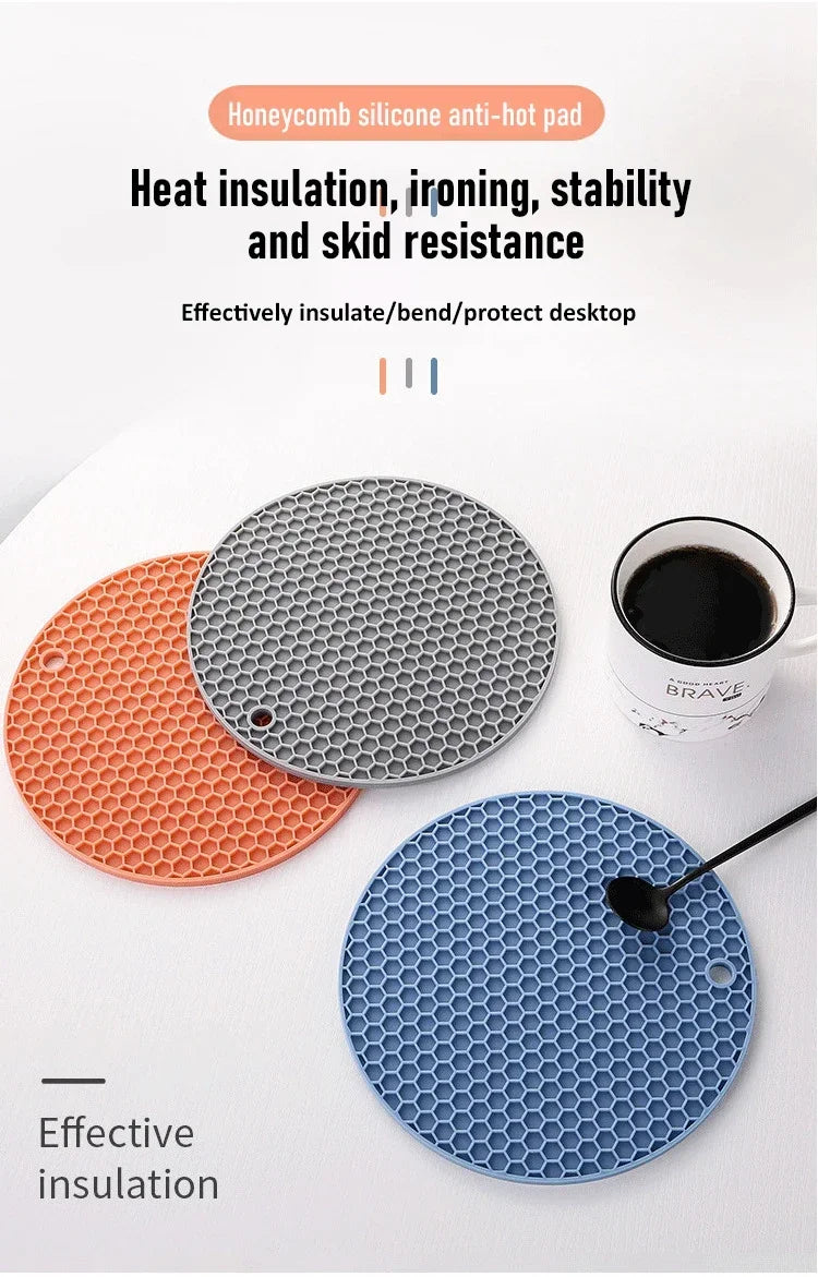 Table mat tool multifunctional kitchen silicone tableware mat, round anti slip and heat-resistant coffee cup coaster, pot holder by HARMONYA STORE