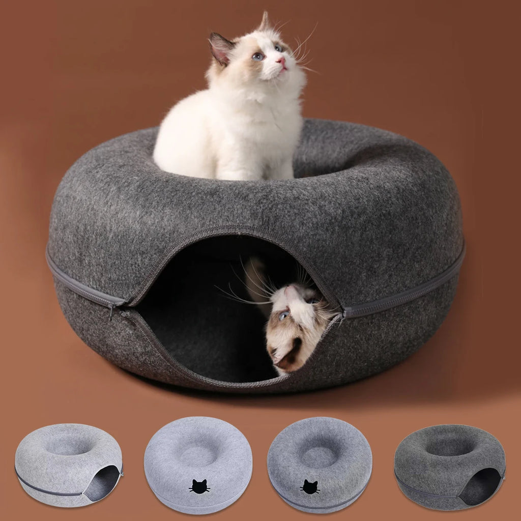 B-Tunnel Donut Cat Bed Interactive Tunnel Pet Felt Indoor Toys Cats House Kitten Training Toy Cat Kennel Cat Accessories by HARMONYA STORE
