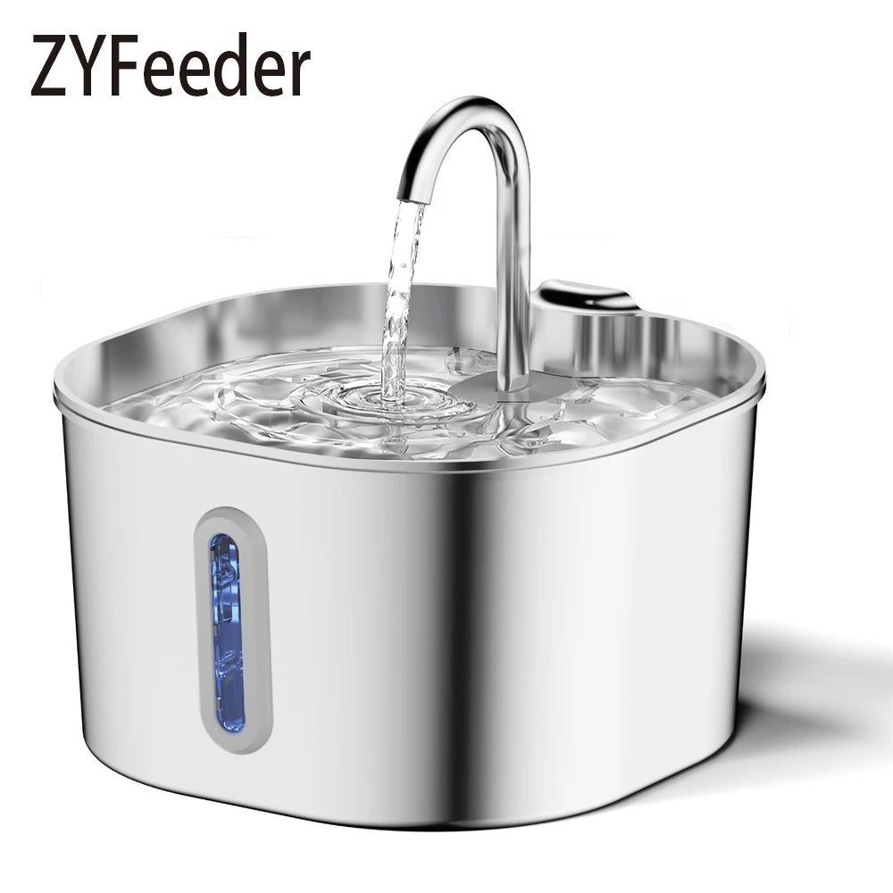 ZYFeeder 2.2L Automatic Cat Water Fountain Square Stainless Steel Pet Water Feeder Dog Water Fountain with window（No 5V 1A Plug） by HARMONYA STORE