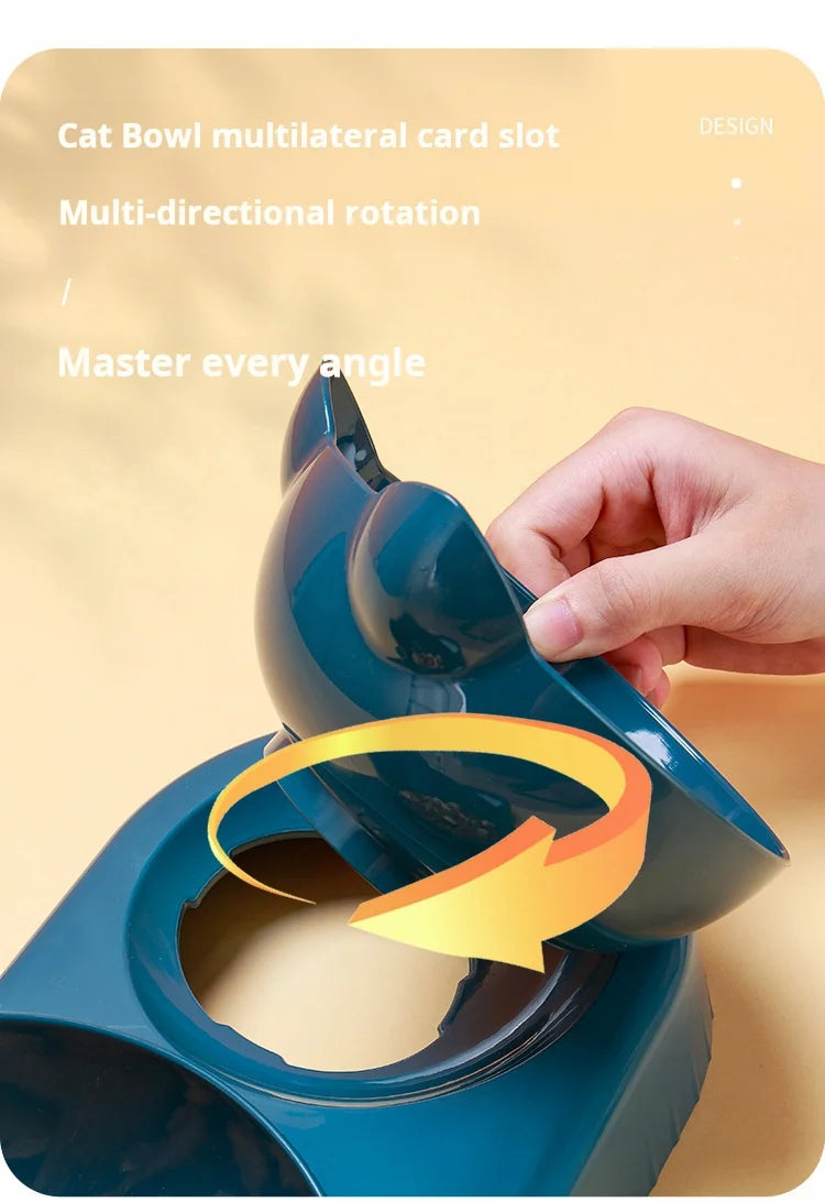 Pet Bowls With Water Feeder, 3 In 1 Ear Design Tilted Cat Water And Food Bowl Set With Gravity Water Bottle For Neck Protection by HARMONYA STORE