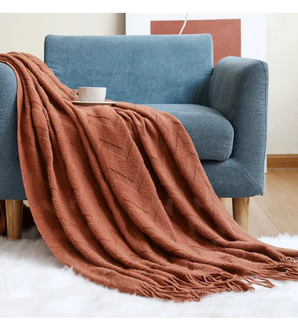 Elegant Nordic Blankets Tassel Knitted Sofa Cover Home Decorate Bedsheet Throw Blanket Cashmere Khaki Tapestry for Summer Elegan by HARMONYA STORE