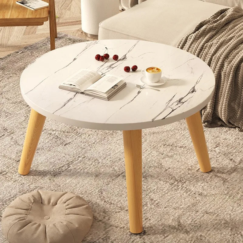 Small Table, Bedroom, Light Luxury Table, Modern Coffee Table, Living Room, Simple Small Round Table, Solid Wood by HARMONYA STORE