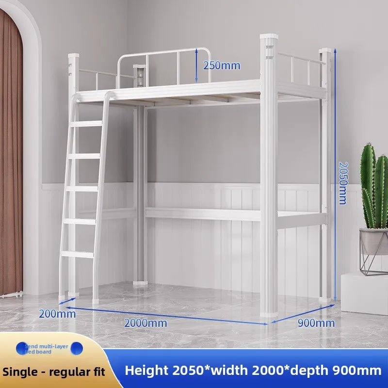 Upper Bed Lower Table Combined Bed College Dormitory Elevated Bed Small Apartment Household Wrought Iron Bed Apartment Bed by HARMONYA STORE
