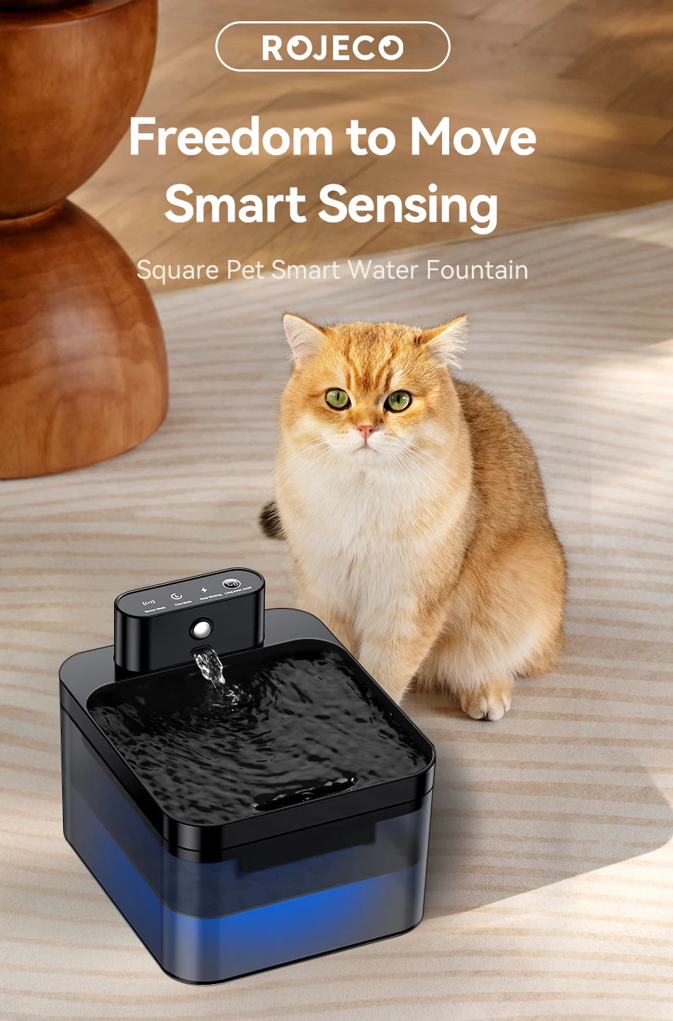 ROJECO Wireless Automatic Cat Water Fountain 2600mAh Pet Water Dispenser For Dog Cat Infrared Sensor Smart Pet Drinkier Fountain by HARMONYA STORE