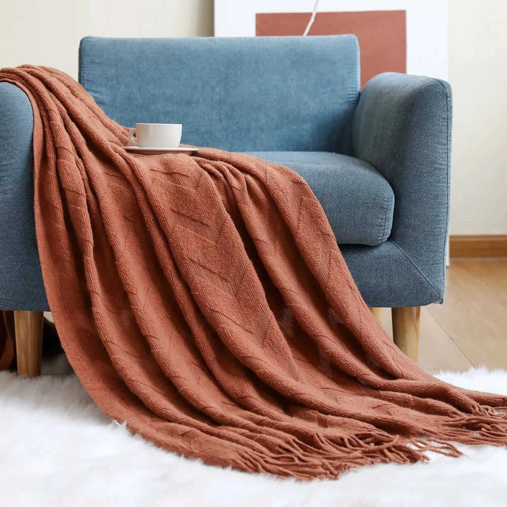 Elegant Nordic Blankets Tassel Knitted Sofa Cover Home Decorate Bedsheet Throw Blanket Cashmere Khaki Tapestry for Summer Elegan by HARMONYA STORE