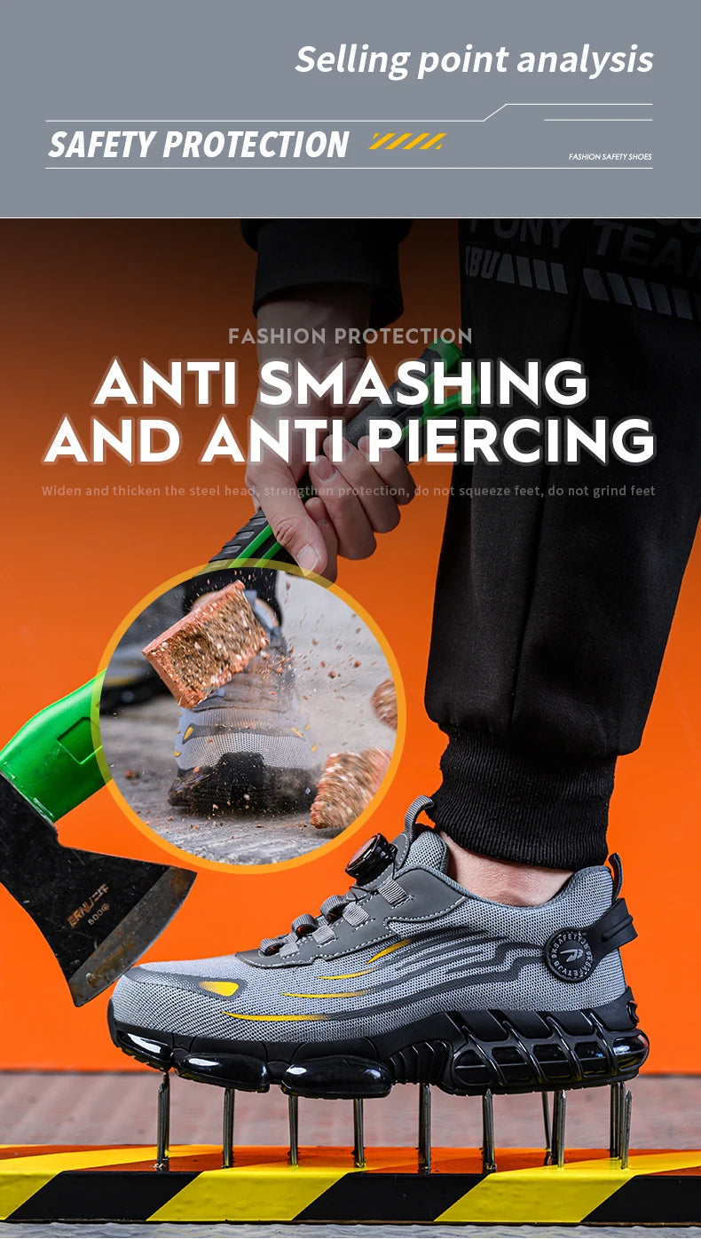 Rotating Button New Safety Shoes Men Anti-smash Anti-puncture Work Shoes Fashion Men Sport Shoes Security Protective Boots Men by HARMONYA STORE